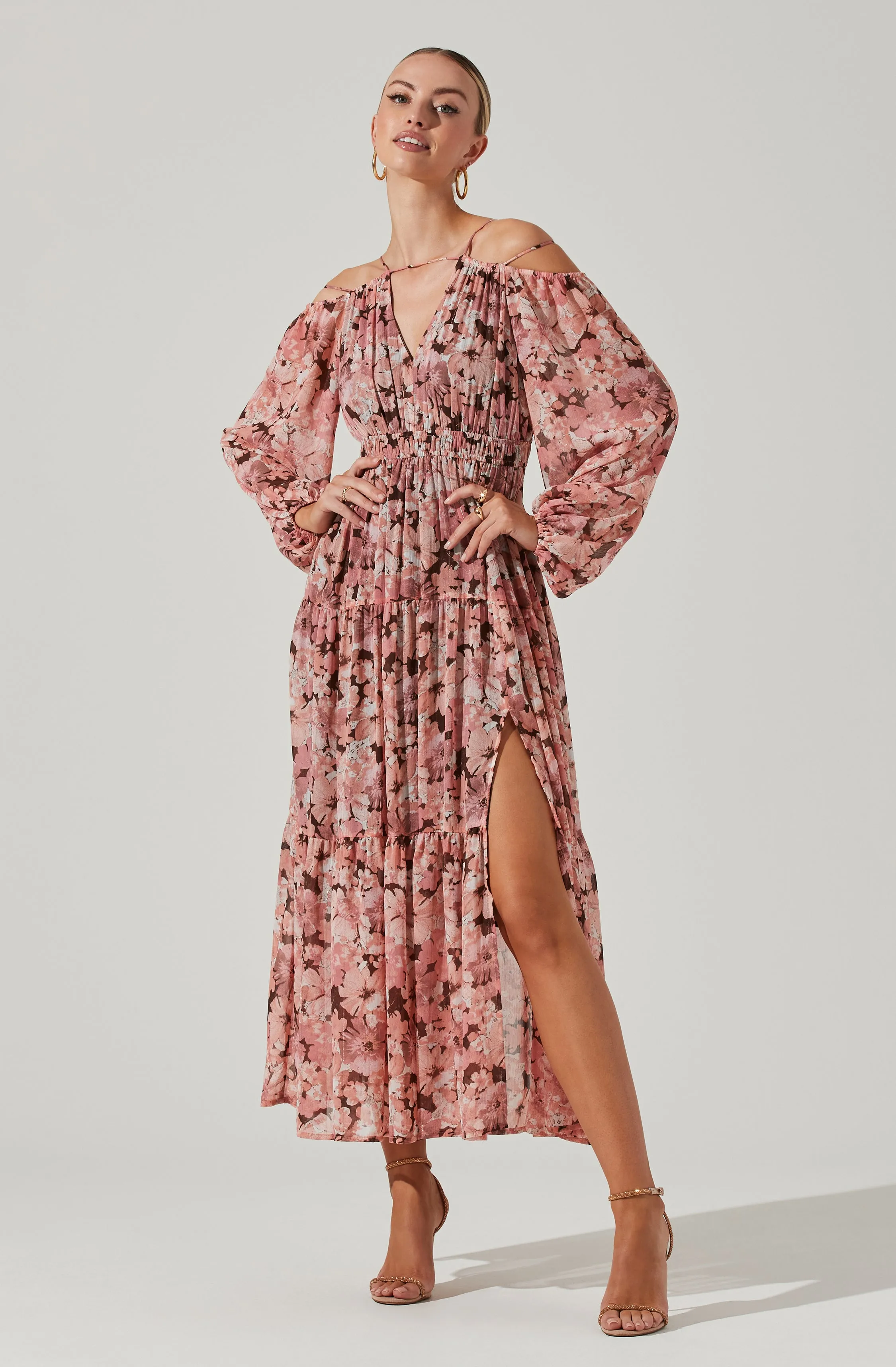 Ciri Floral Cold Shoulder Midi Dress