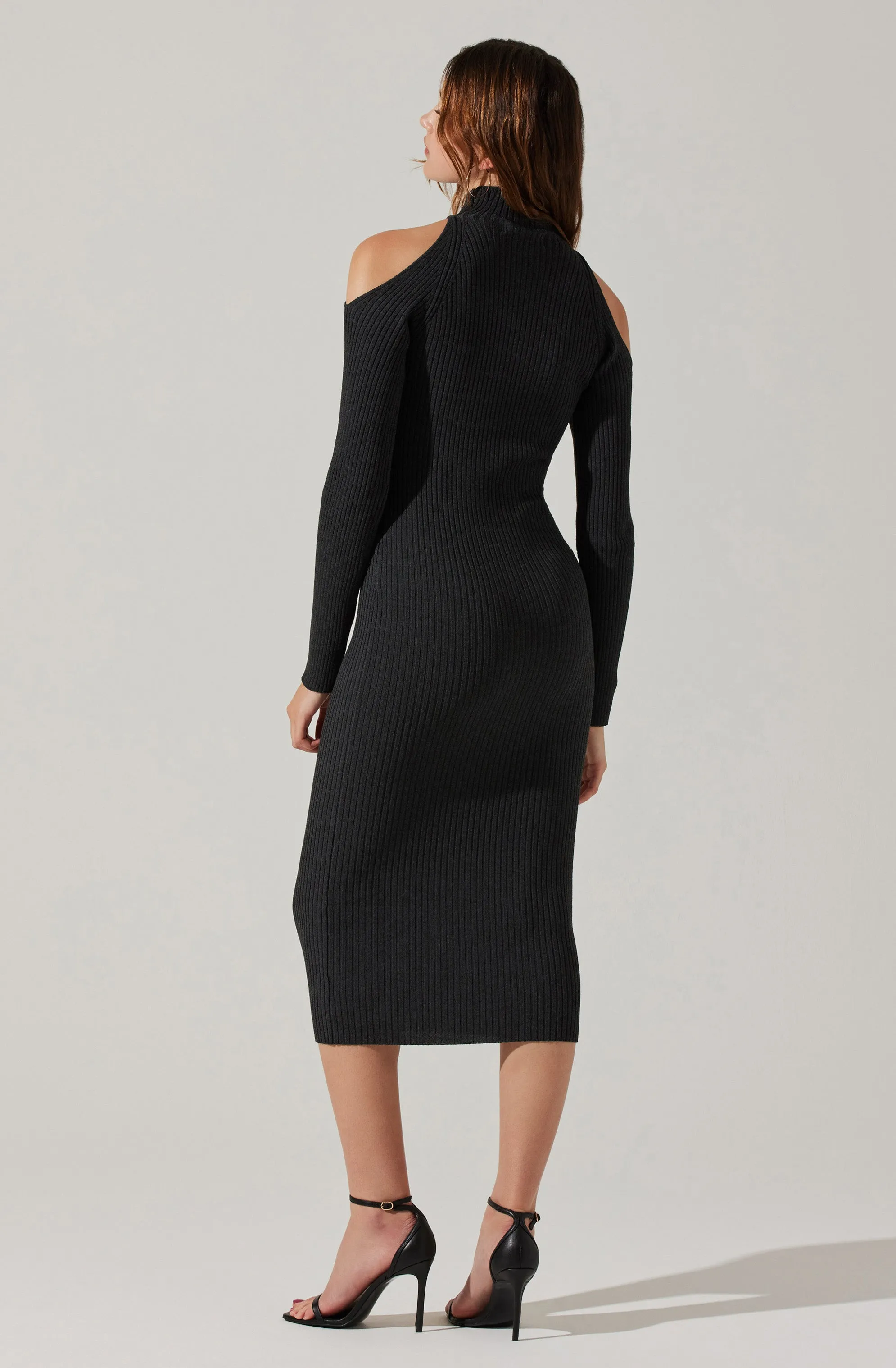 Cold Shoulder Mock Neck Midi Sweater Dress