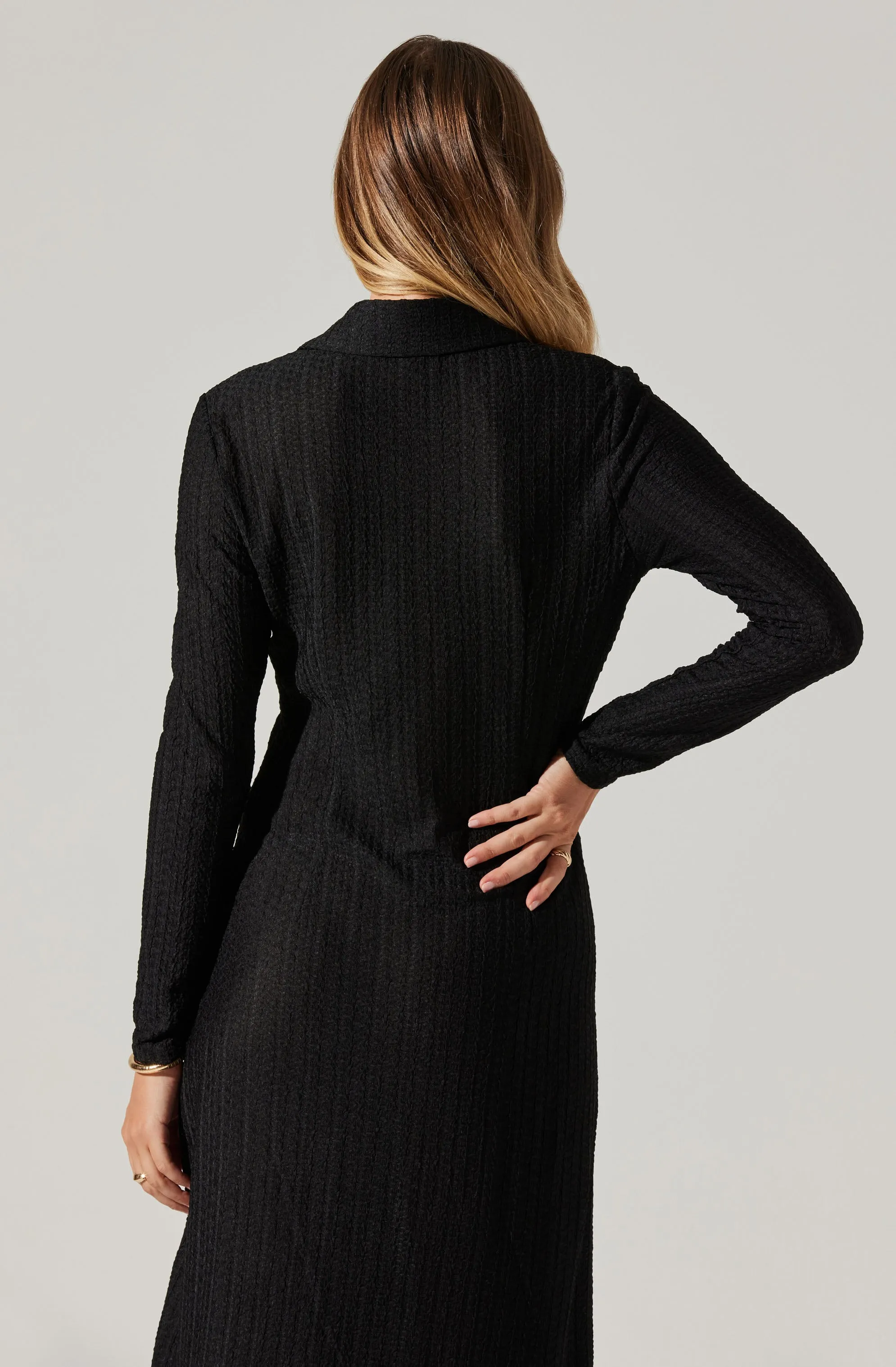 Collared Long Sleeve Midi Dress