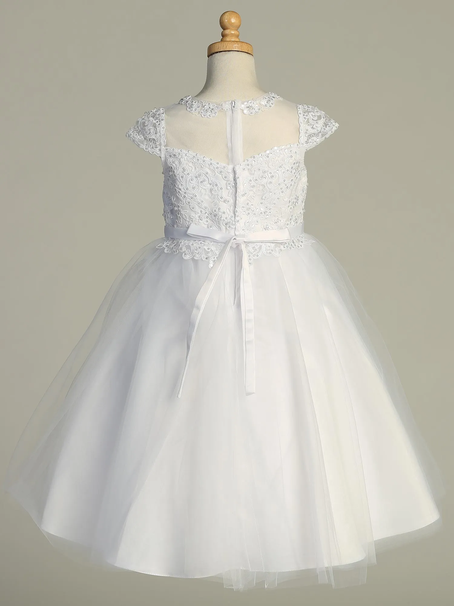 Elegant Corded Embroidered Tulle Gown with Pearl and Sequin Accents