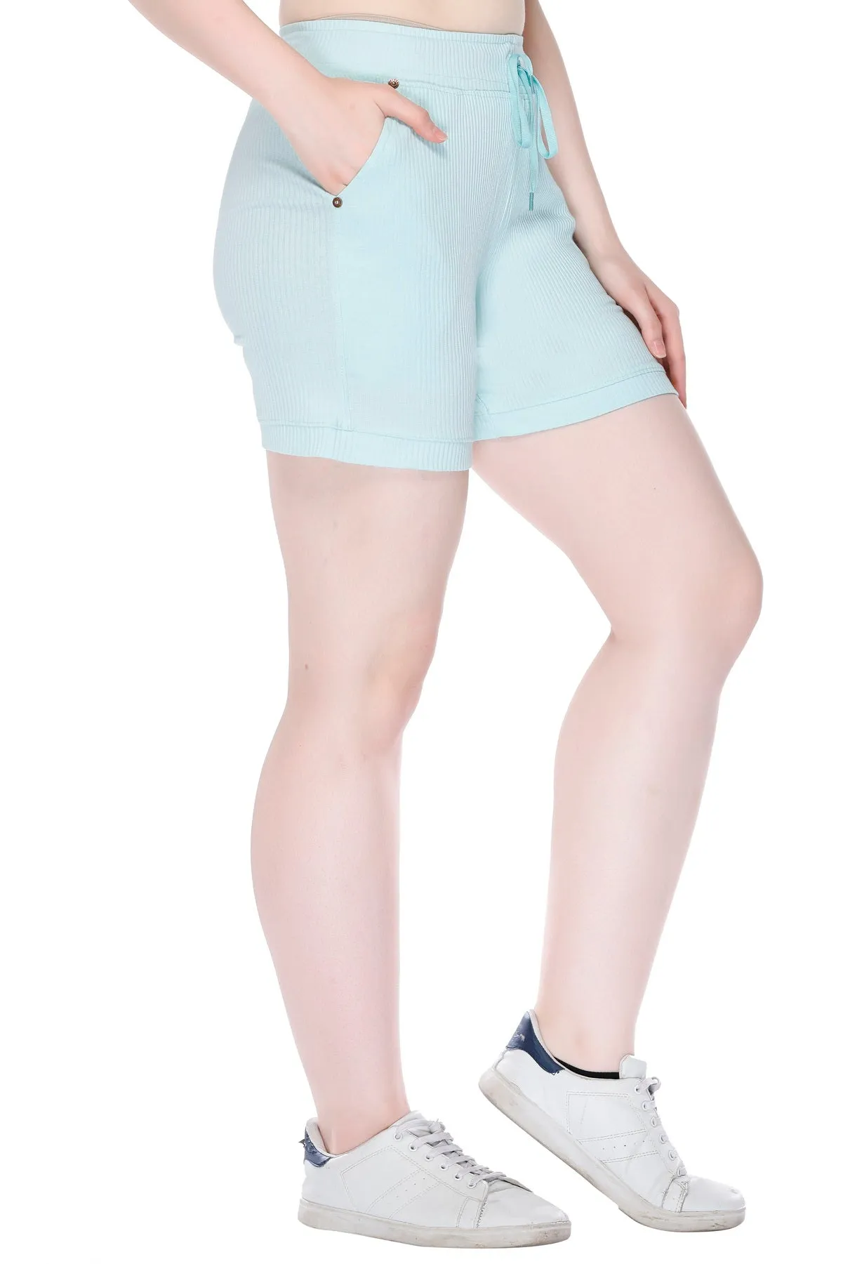 Cotton Cord Knit Shorts For Women - Mint