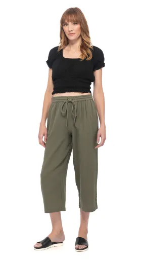 Cotton Gauze Easy Capris - khaki, agave