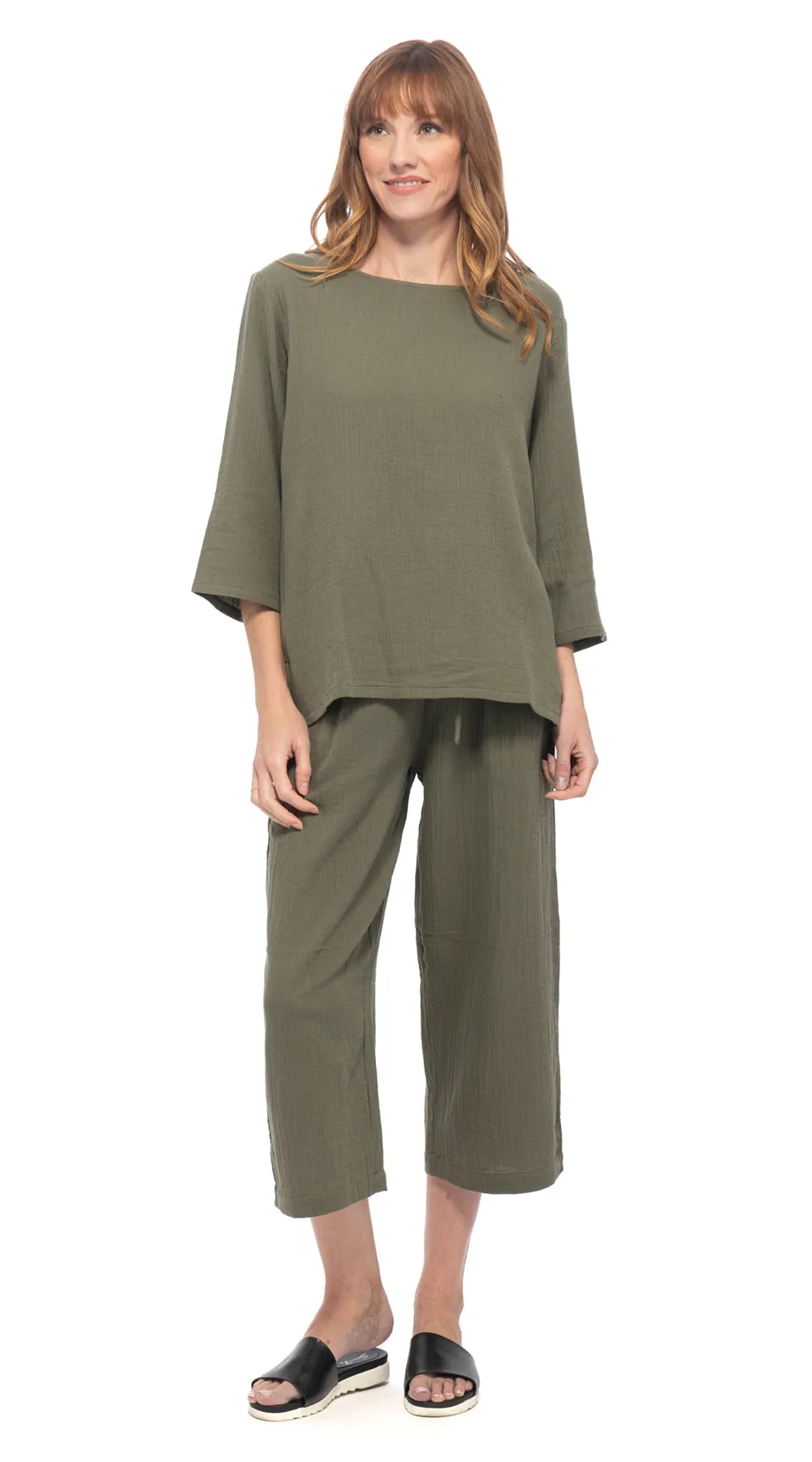 Cotton Gauze Island Top - khaki, pearl