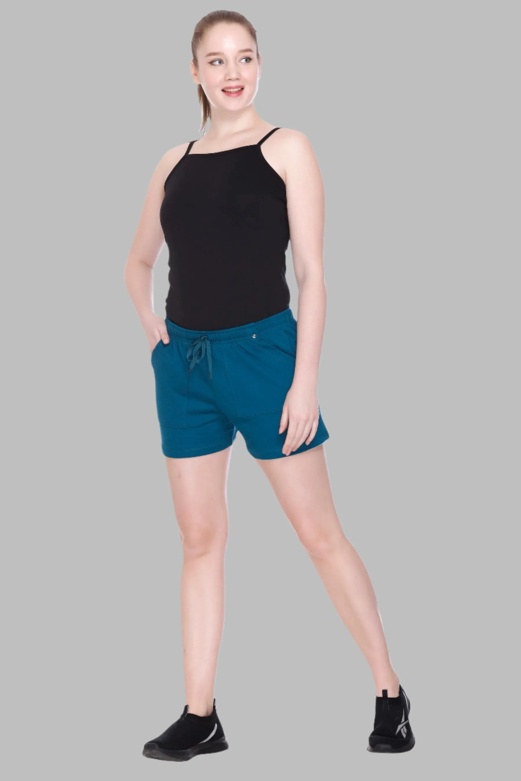 Cotton Shorts For Women Plain - Teal Blue