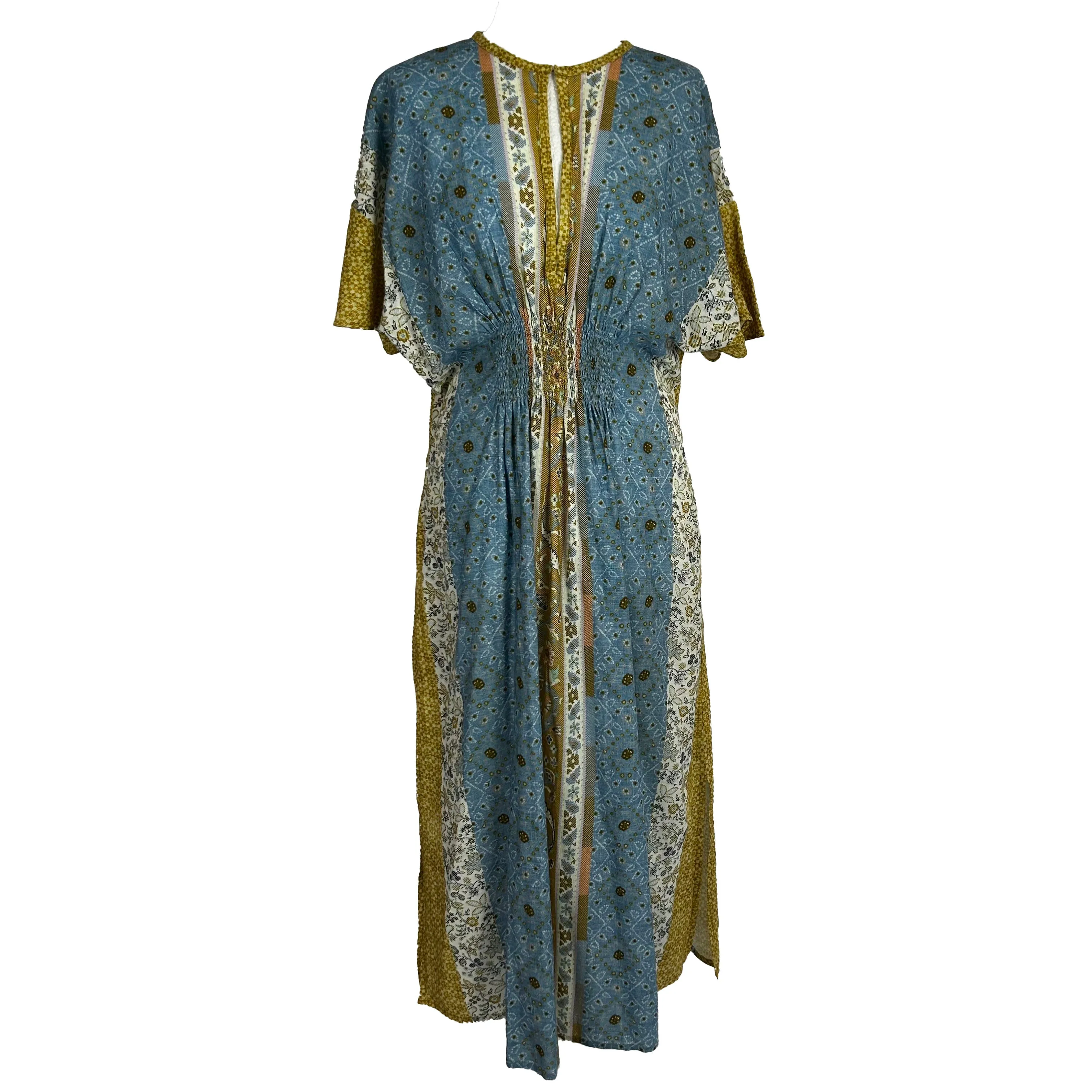 D'Ascoli 245 Blue Print Cotton Maxi Dress L