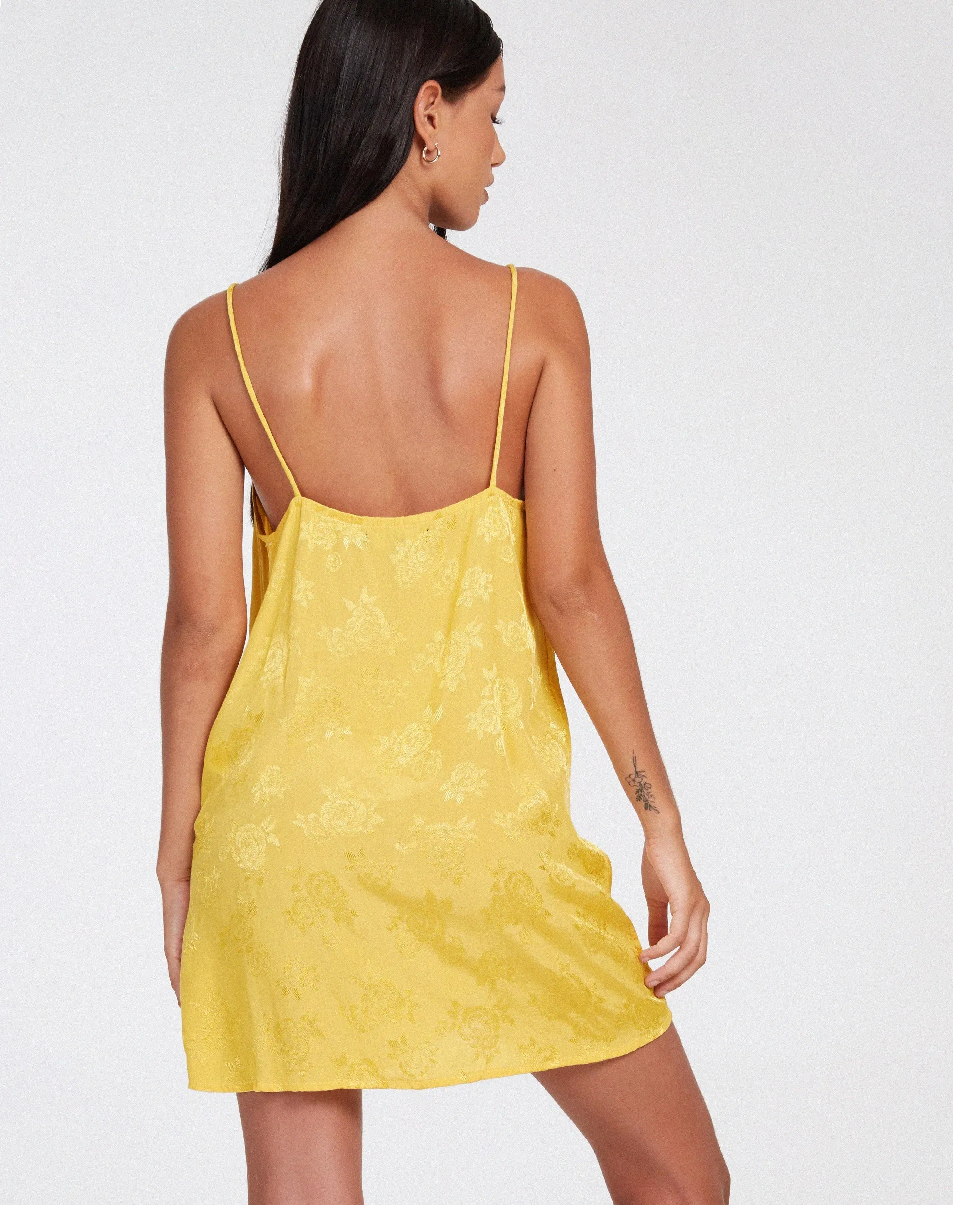 Datista Mini Dress in Satin Rose Sunshine Yellow