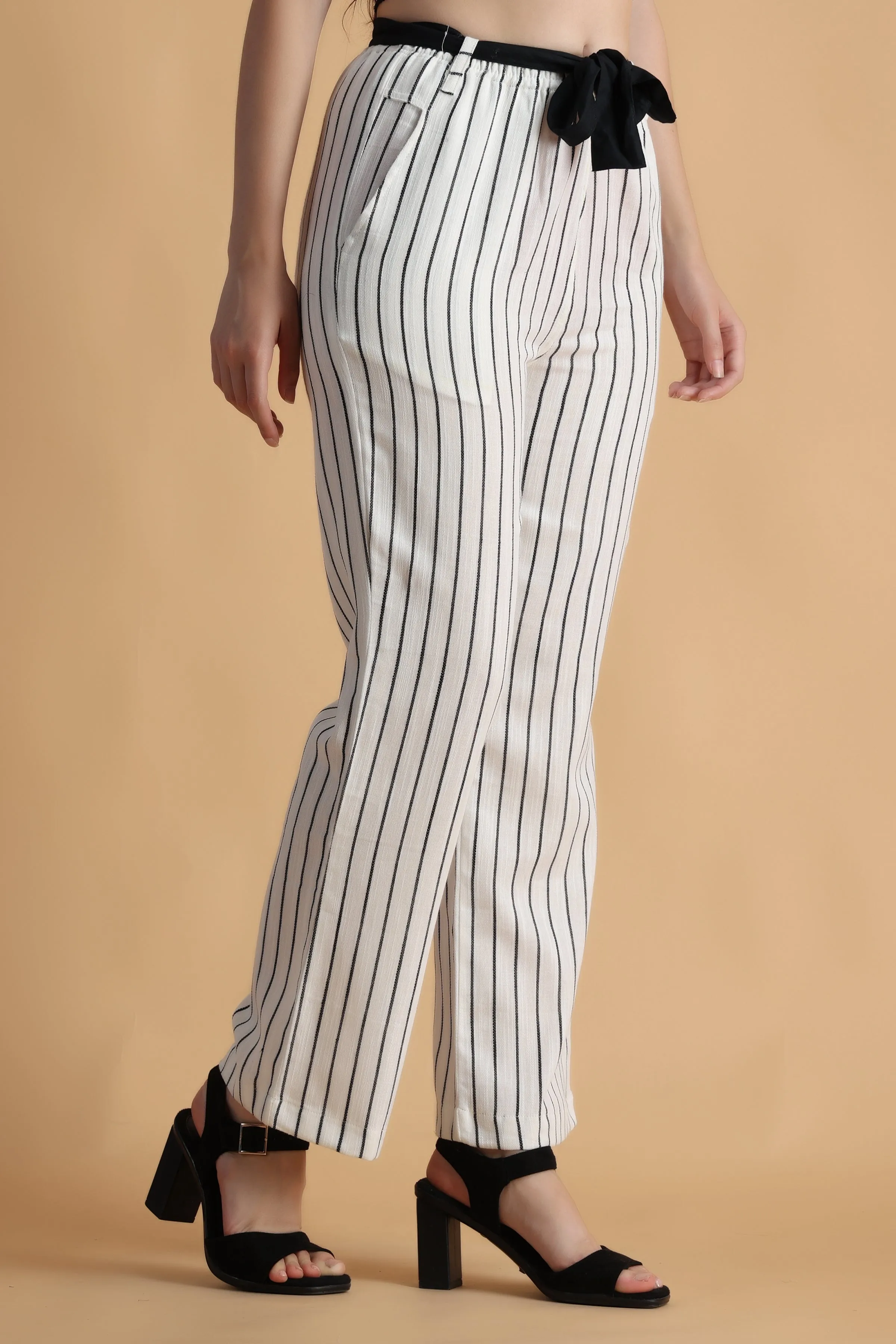 Dewdrop White Striped Palazzo