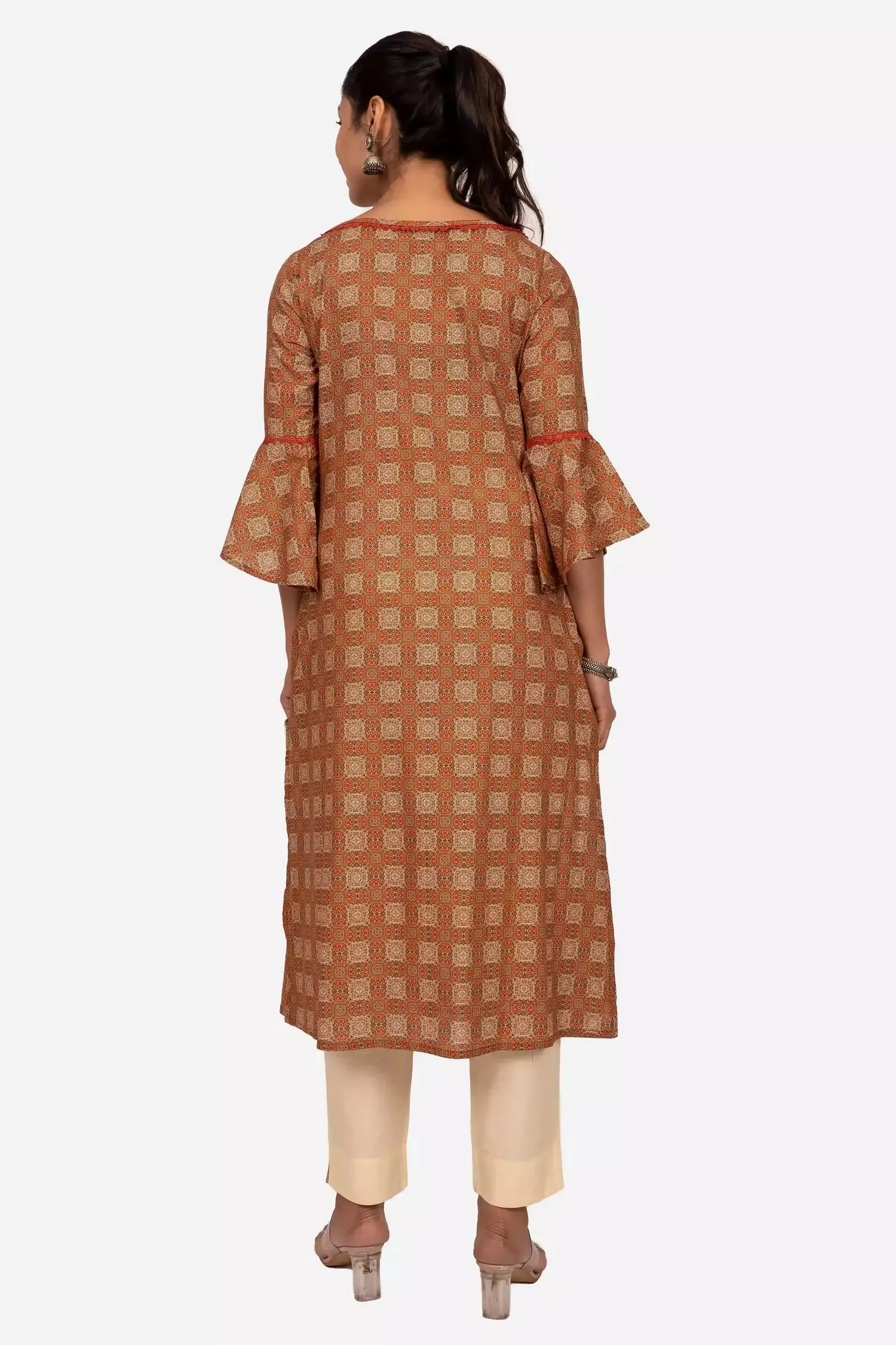 Digital Print Straight kurta with frilled sleeves