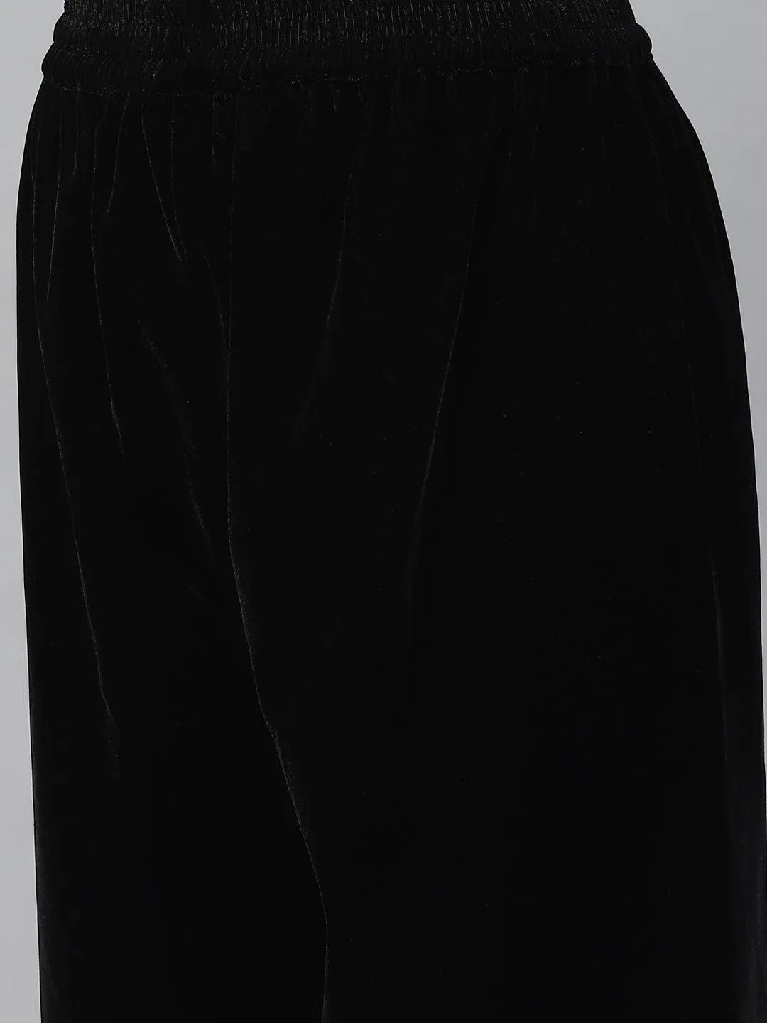 Divena Black Burn out Velvet Kurta Harem Pant with Organza Dupatta