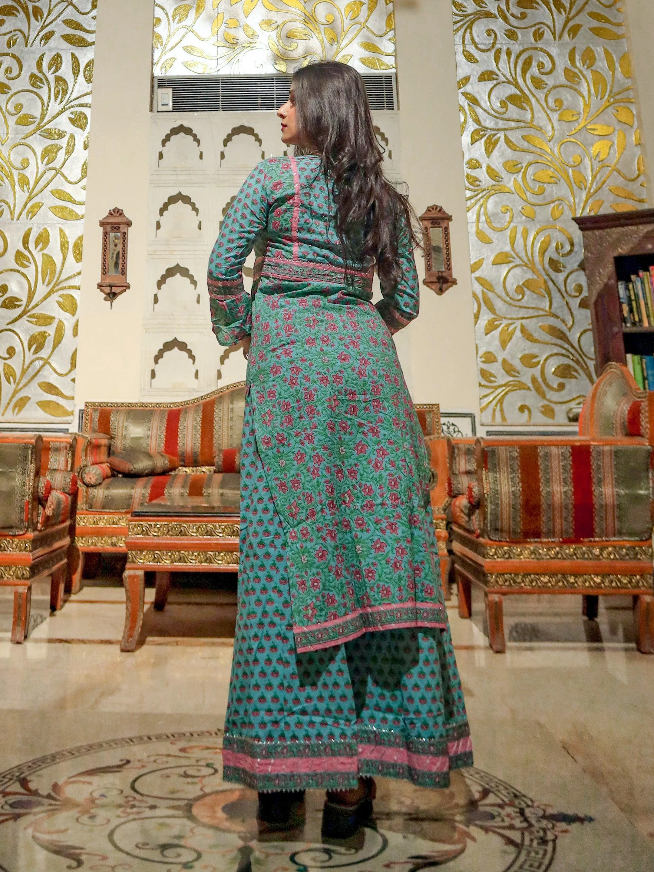 Divena Blue Printed Straight Kurti With Palazzo