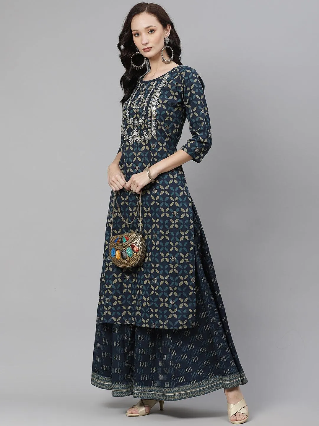 Divena Indiogo blue Kurta Set With Palazzo