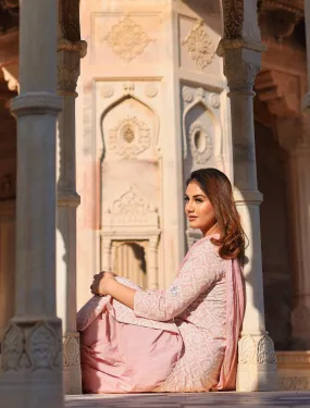 Divena Light Pink Cotton Straight Kurta Palazzo set with Dupatta