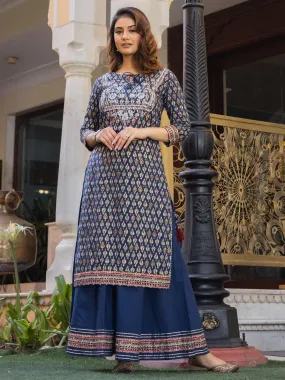 Divena Navy Blue Cotton Gota Patti Palazzo Set