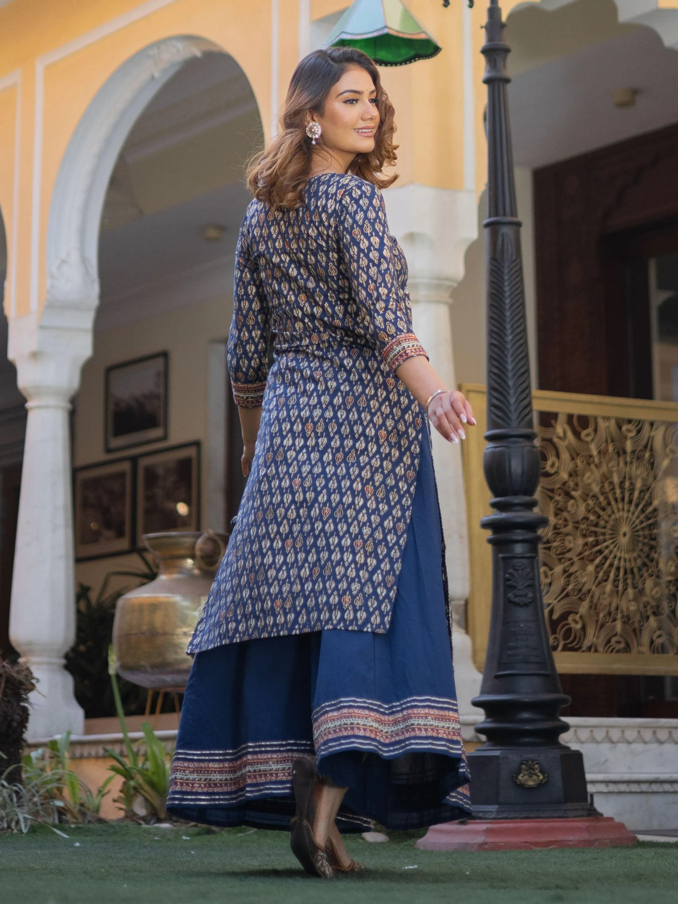 Divena Navy Blue Cotton Gota Patti Palazzo Set