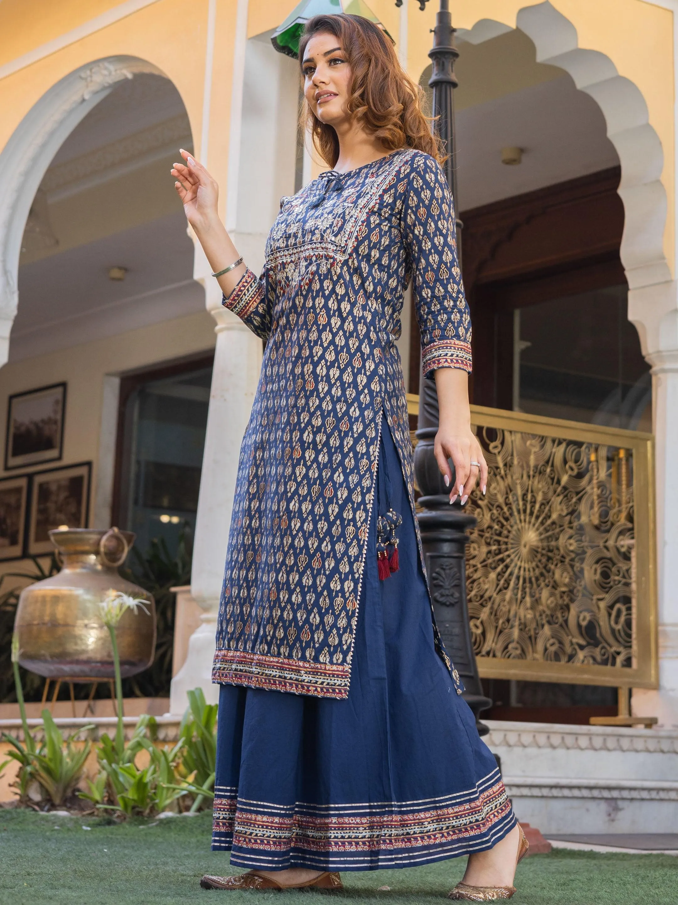 Divena Navy Blue Cotton Gota Patti Palazzo Set