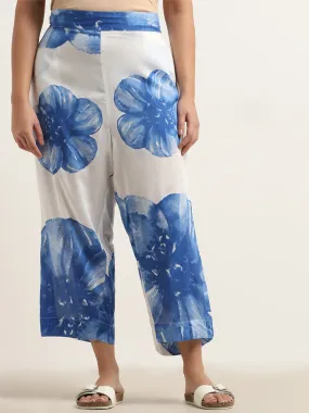 Diza Blue Floral Printed High-Rise Palazzos