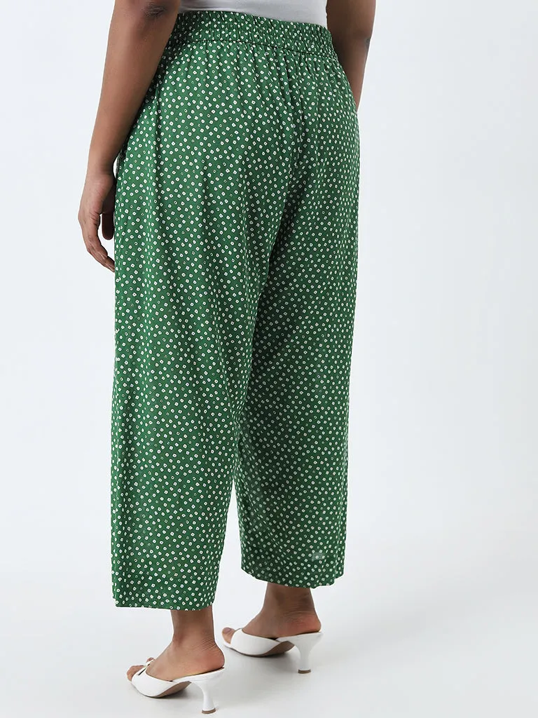 Diza Green Bandhani Printed High-Rise Cotton Palazzos