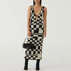 DressBetty - Sexy Backless Plaid Print Spaghetti Strap Hollow Out Vestidos Dresses