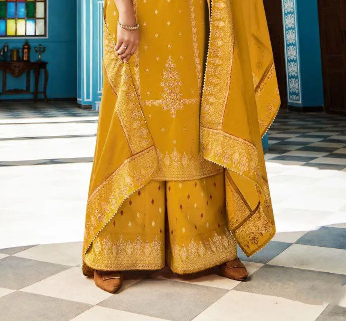 Elegant Mustard Yellow Colored Heavy Cotton Kurti And Suits With Mul Cotton Dupatta