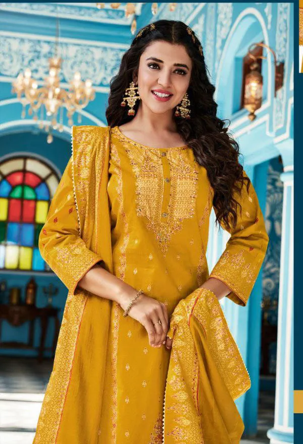 Elegant Mustard Yellow Colored Heavy Cotton Kurti And Suits With Mul Cotton Dupatta