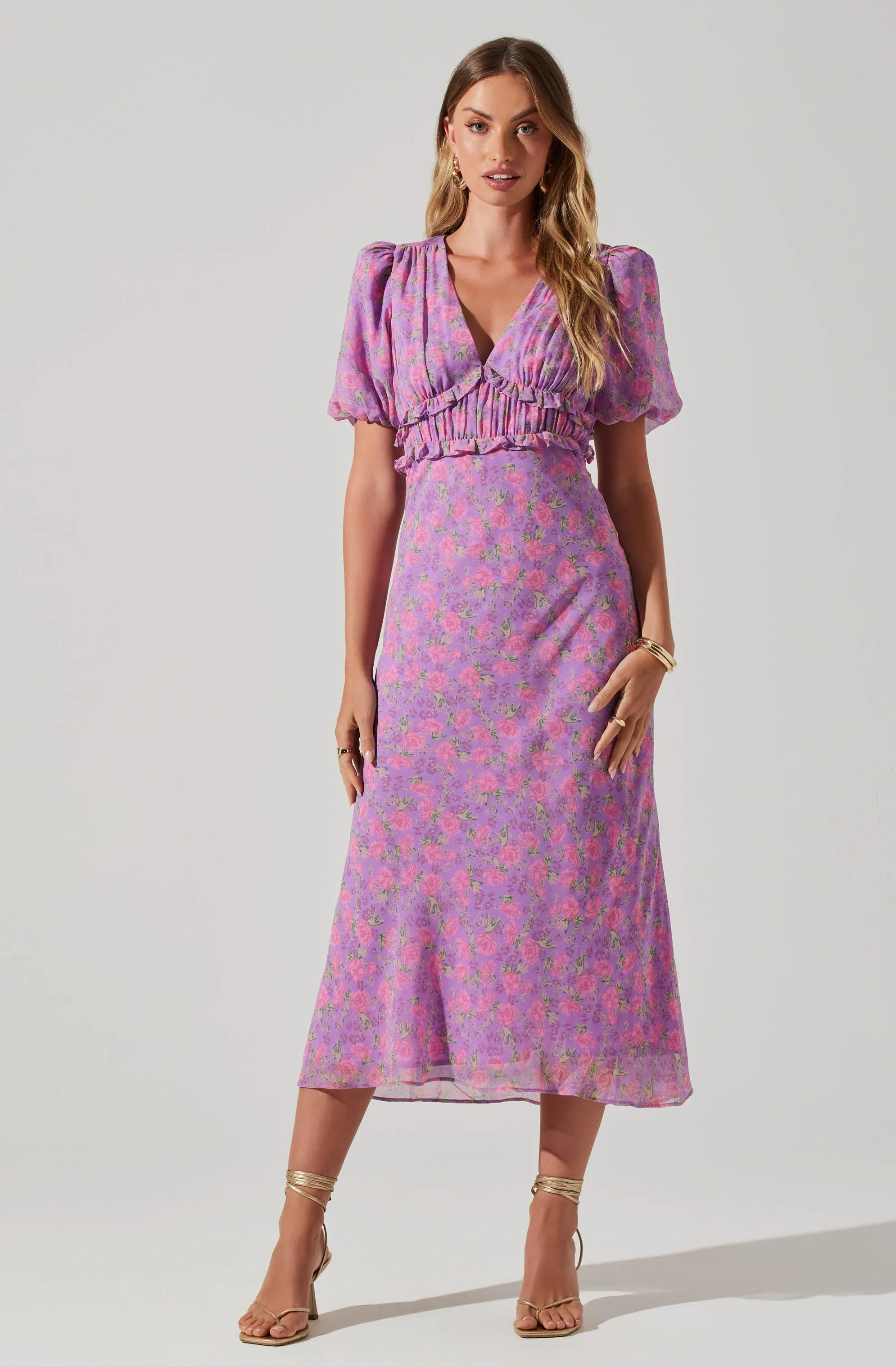 Esperanza Floral Puff Sleeve Midi Dress