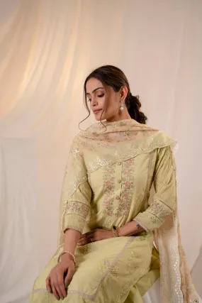 Floral Embroidered Thread Work Pure Cotton Kurta With Palazzos & Dupatta