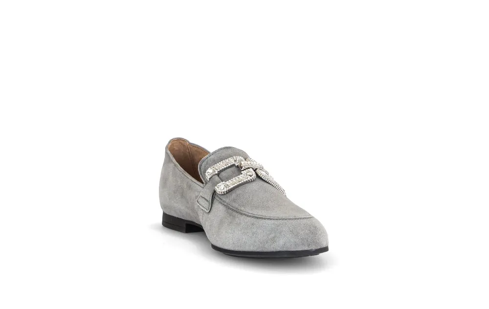 GABOR Grey Suede Loafer with Diamante Buckle 21019