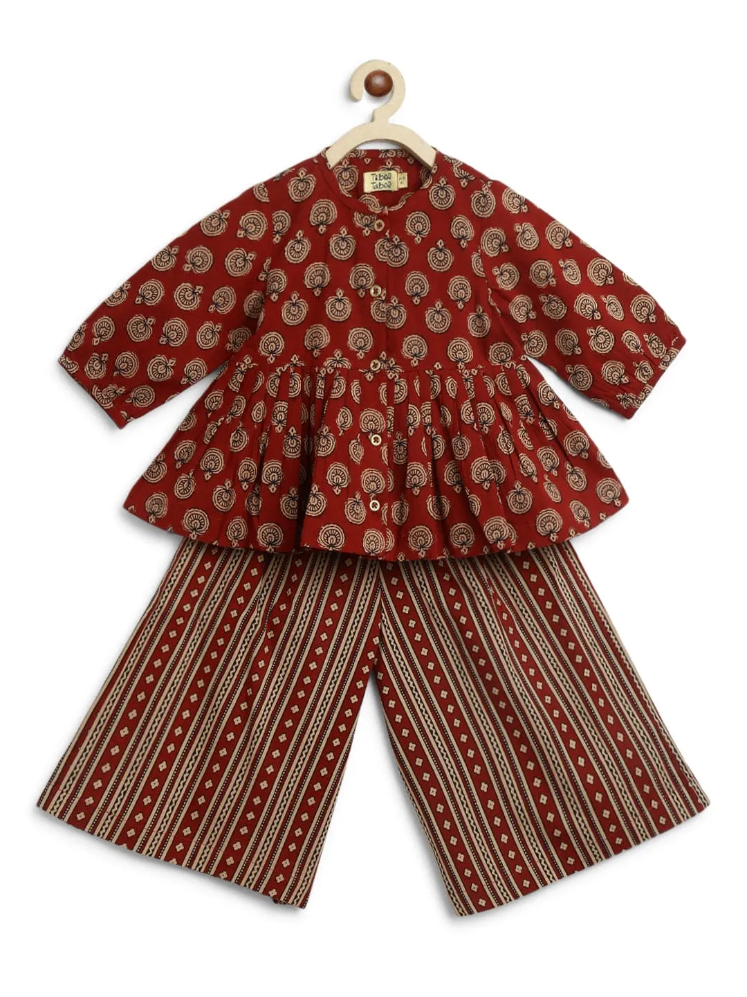 Girls Indie Print Cotton Co-ord Top Pant Set -Brown