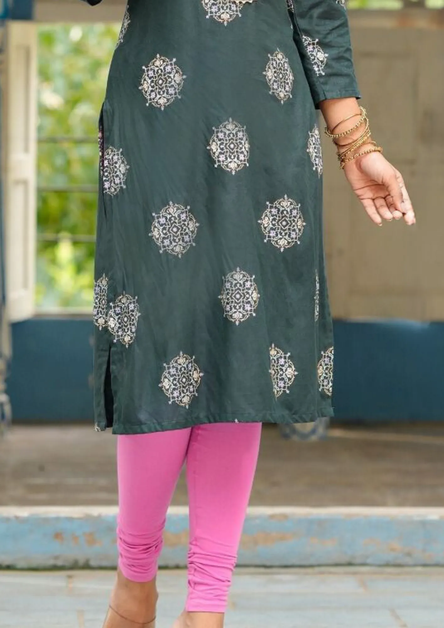 Gorgeous Green Color Rayon Kurti With Fancy Embroidery Work