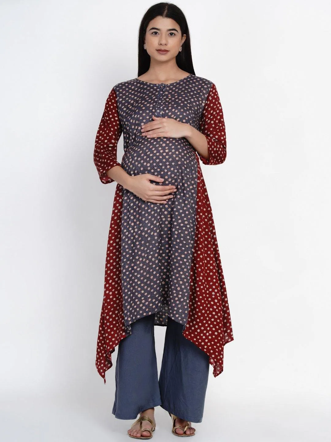 Grey Maternity Asymmetric Kurta