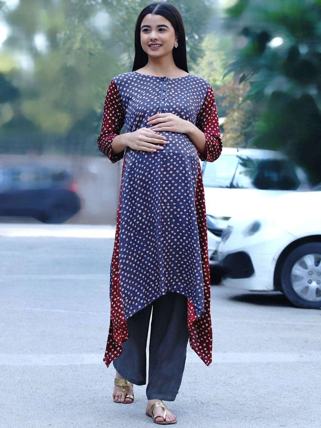 Grey Maternity Asymmetric Kurta