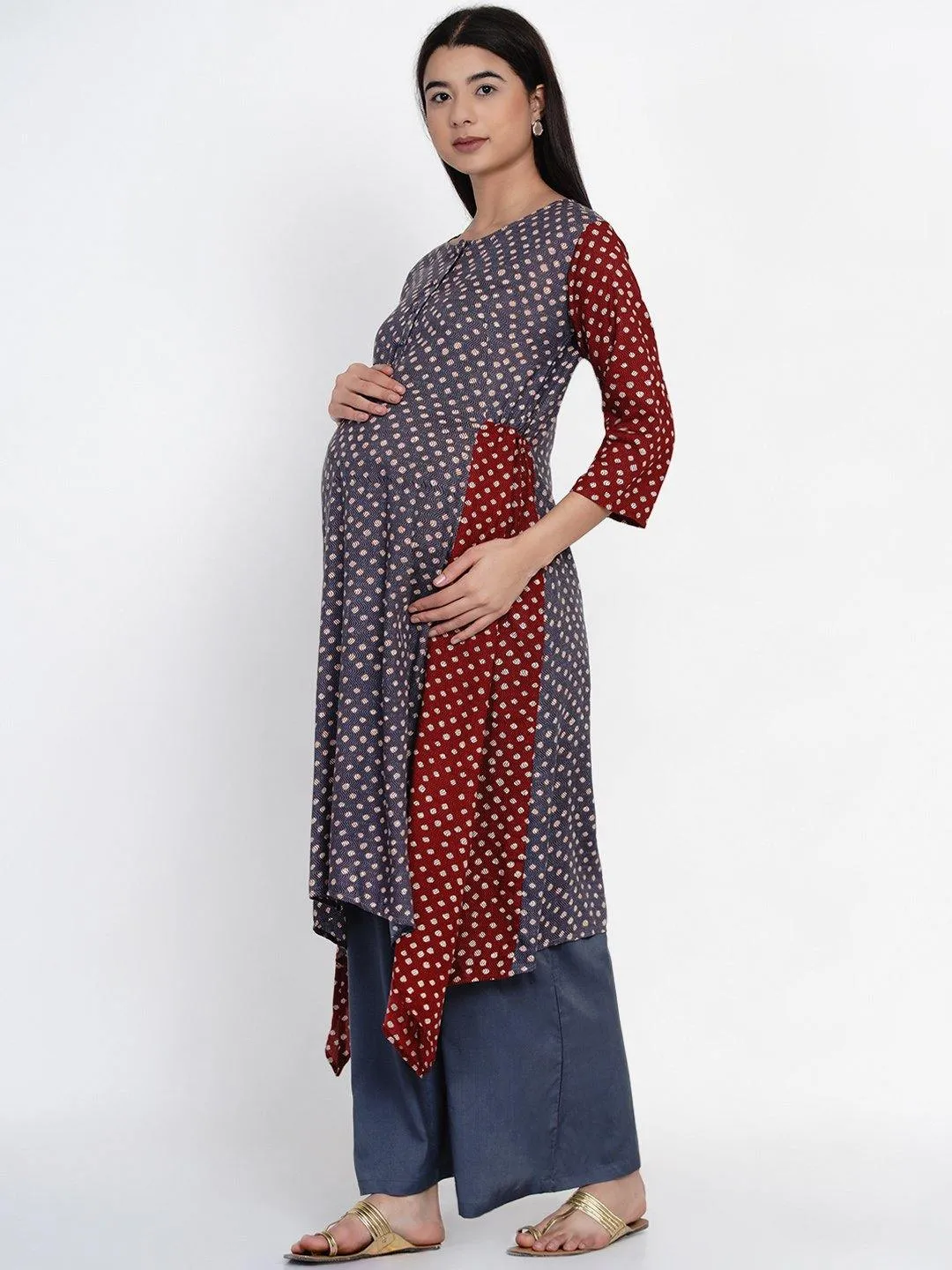 Grey Maternity Asymmetric Kurta