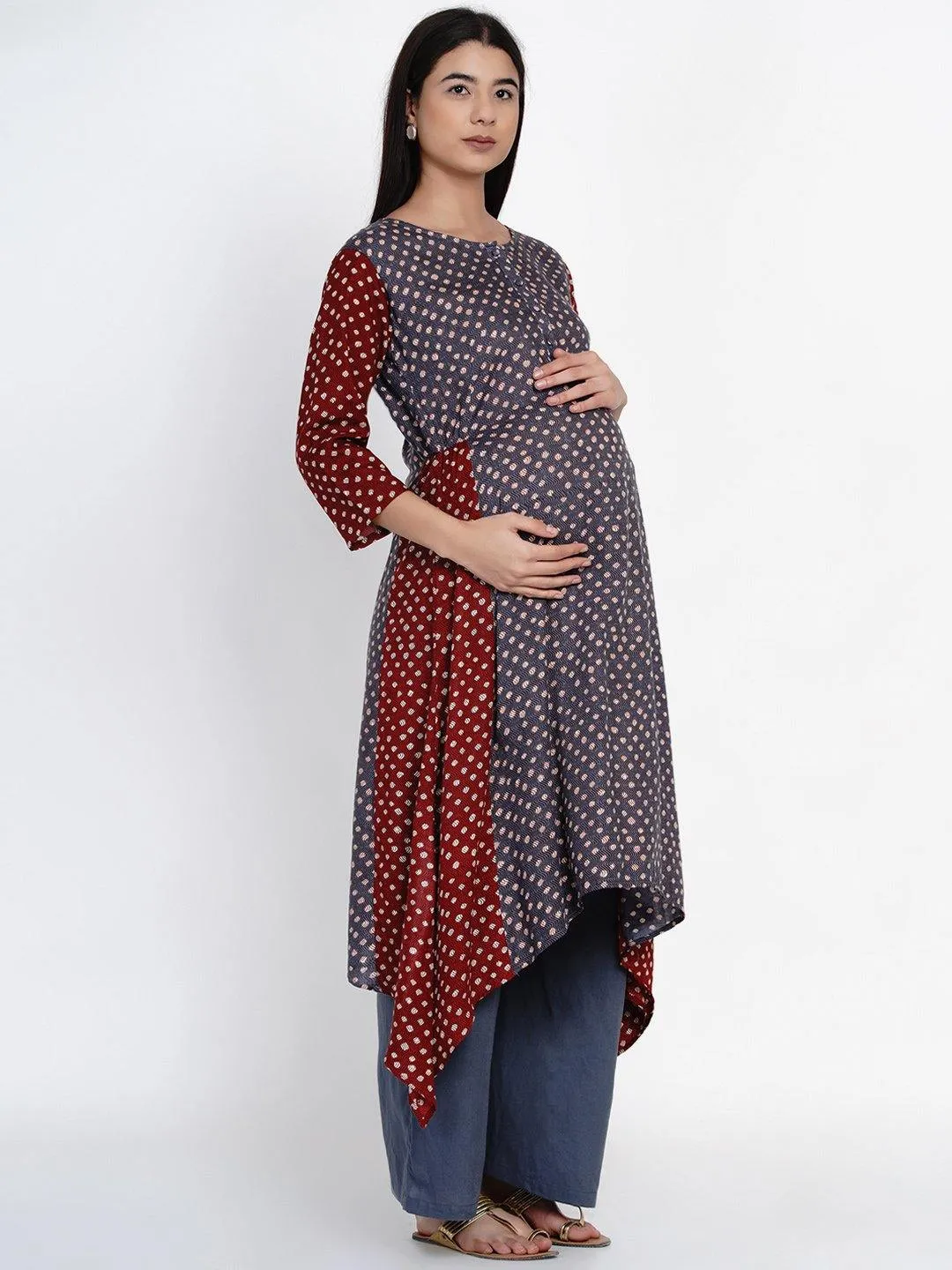 Grey Maternity Asymmetric Kurta