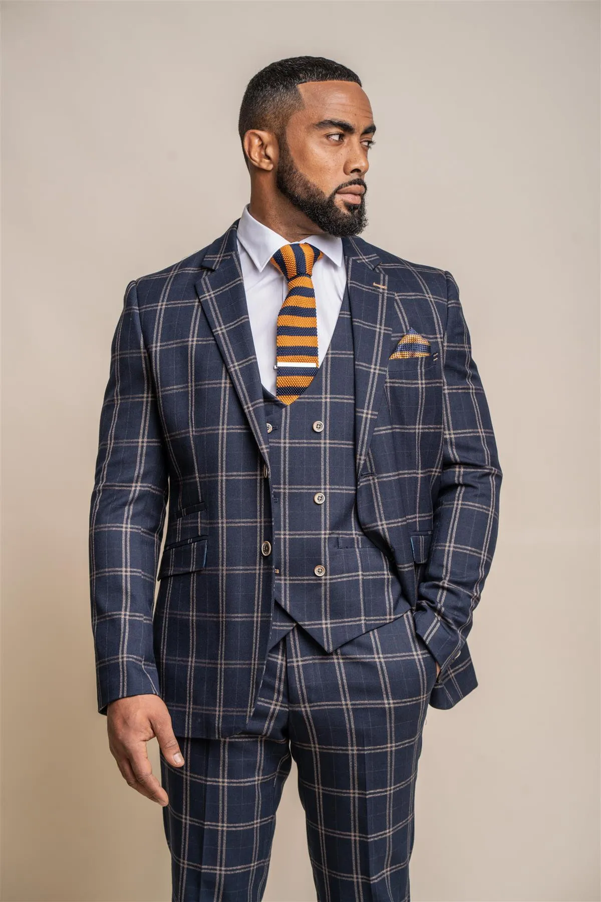 Hardy Navy Check Three Piece Suit