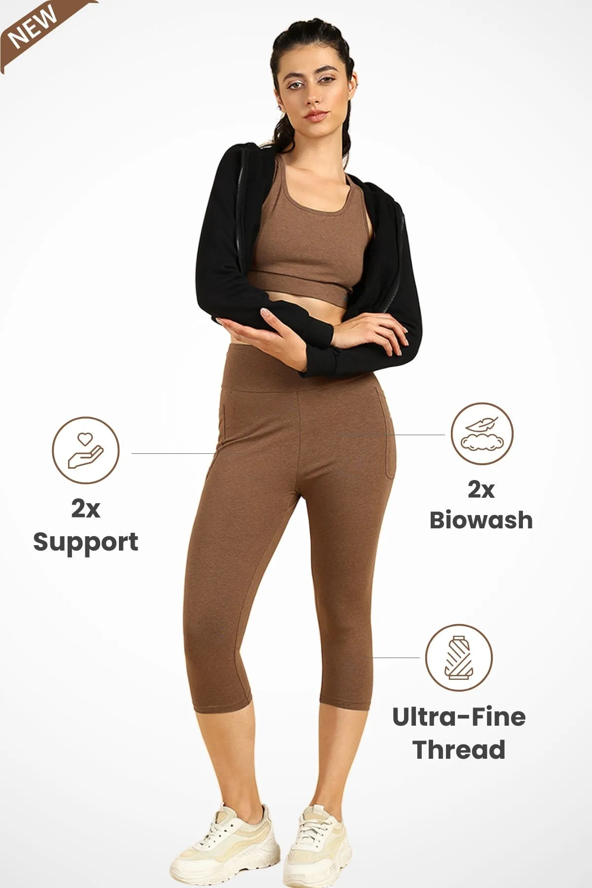 High Waist Melange Brown Mom Capri