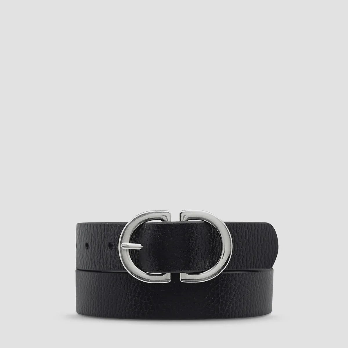 In Reverse - Black Silver Leather Belt