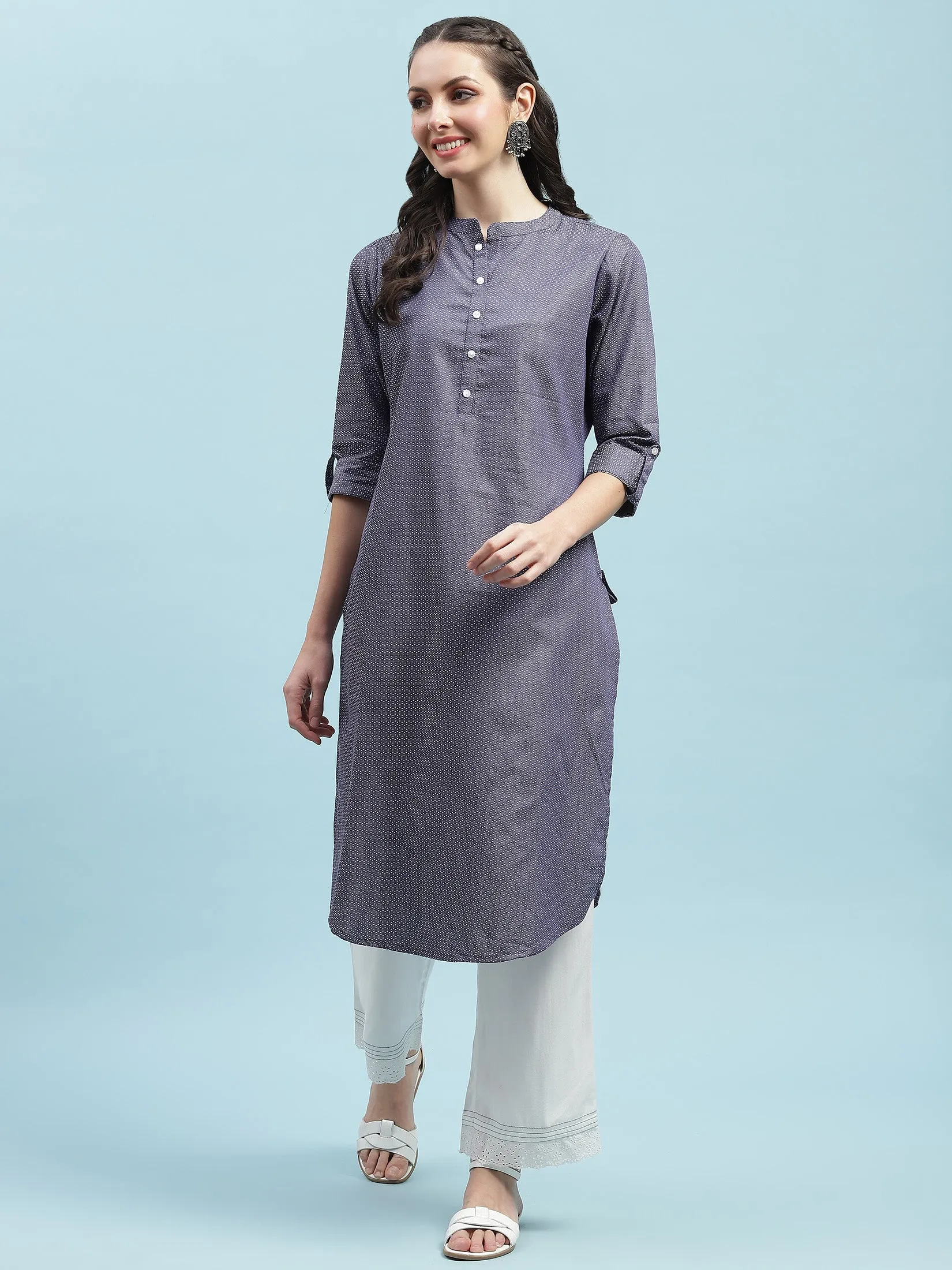 Indiessence Blue Solid Cotton Kurta