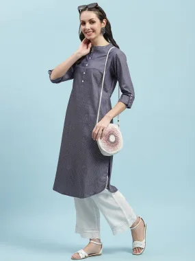 Indiessence Blue Solid Cotton Kurta