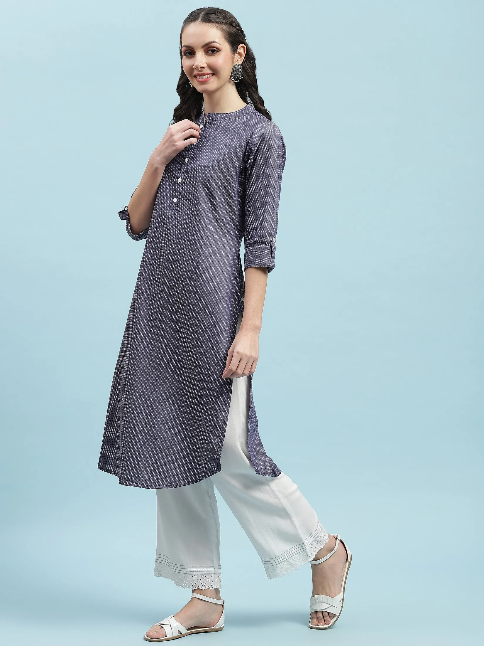 Indiessence Blue Solid Cotton Kurta