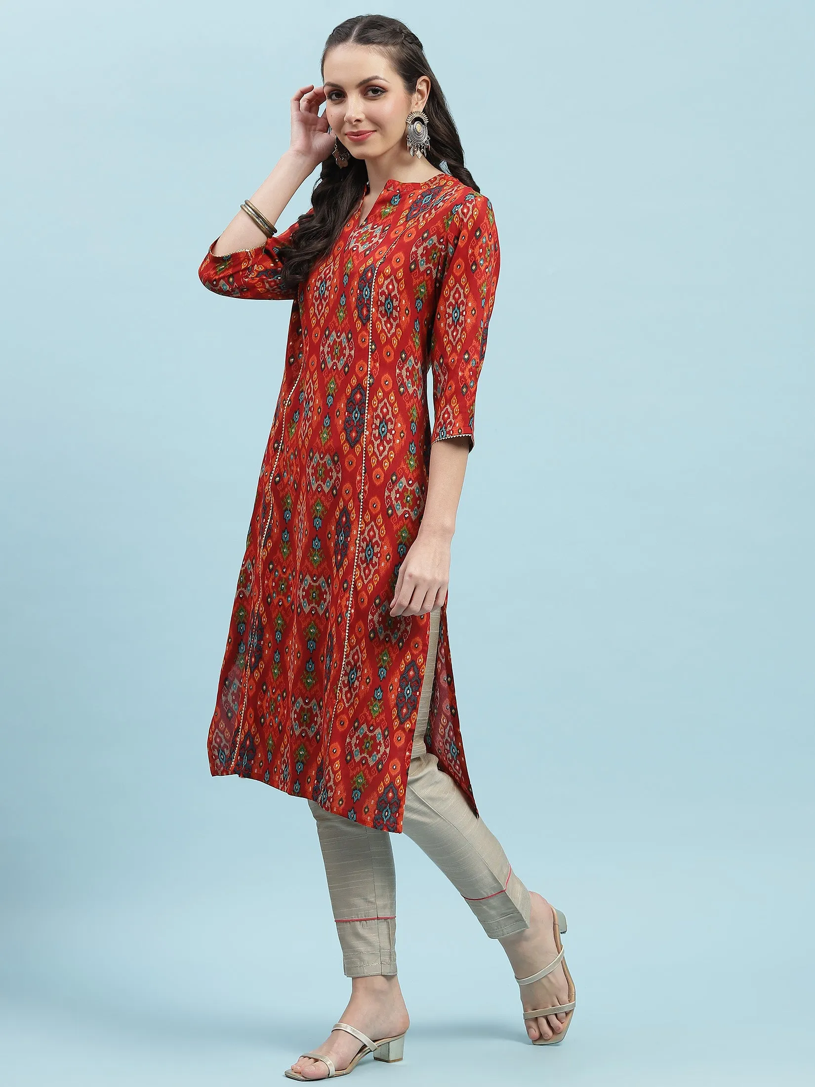 Indiessence Red Aztec Printed Kurta