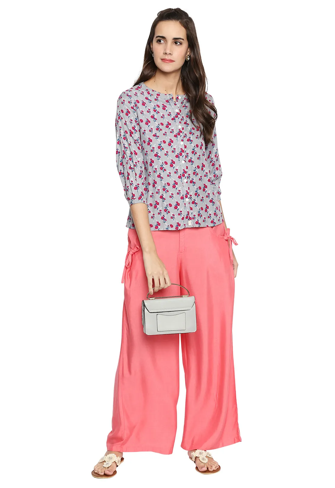 Ishin Rayon Solid Pink Women's Palazzo