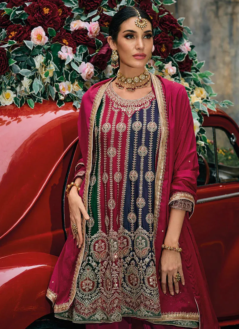 Magnificent Magenta Pink Multi Embroidery Wedding Designer Salwar Kameez Suits