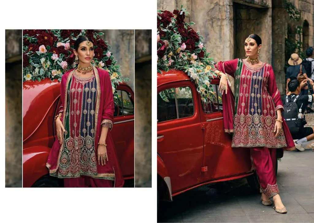 Magnificent Magenta Pink Multi Embroidery Wedding Designer Salwar Kameez Suits