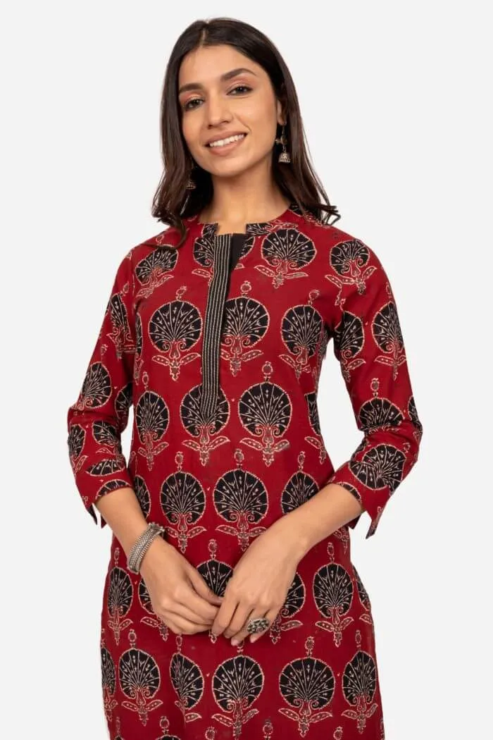 Maroon And Black Peacock Kurta