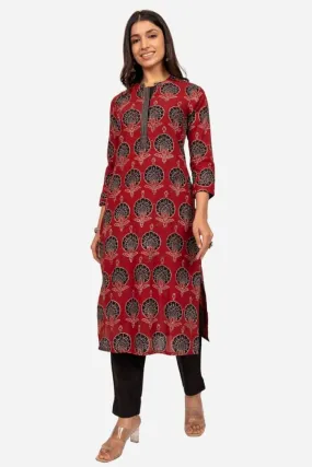 Maroon And Black Peacock Kurta