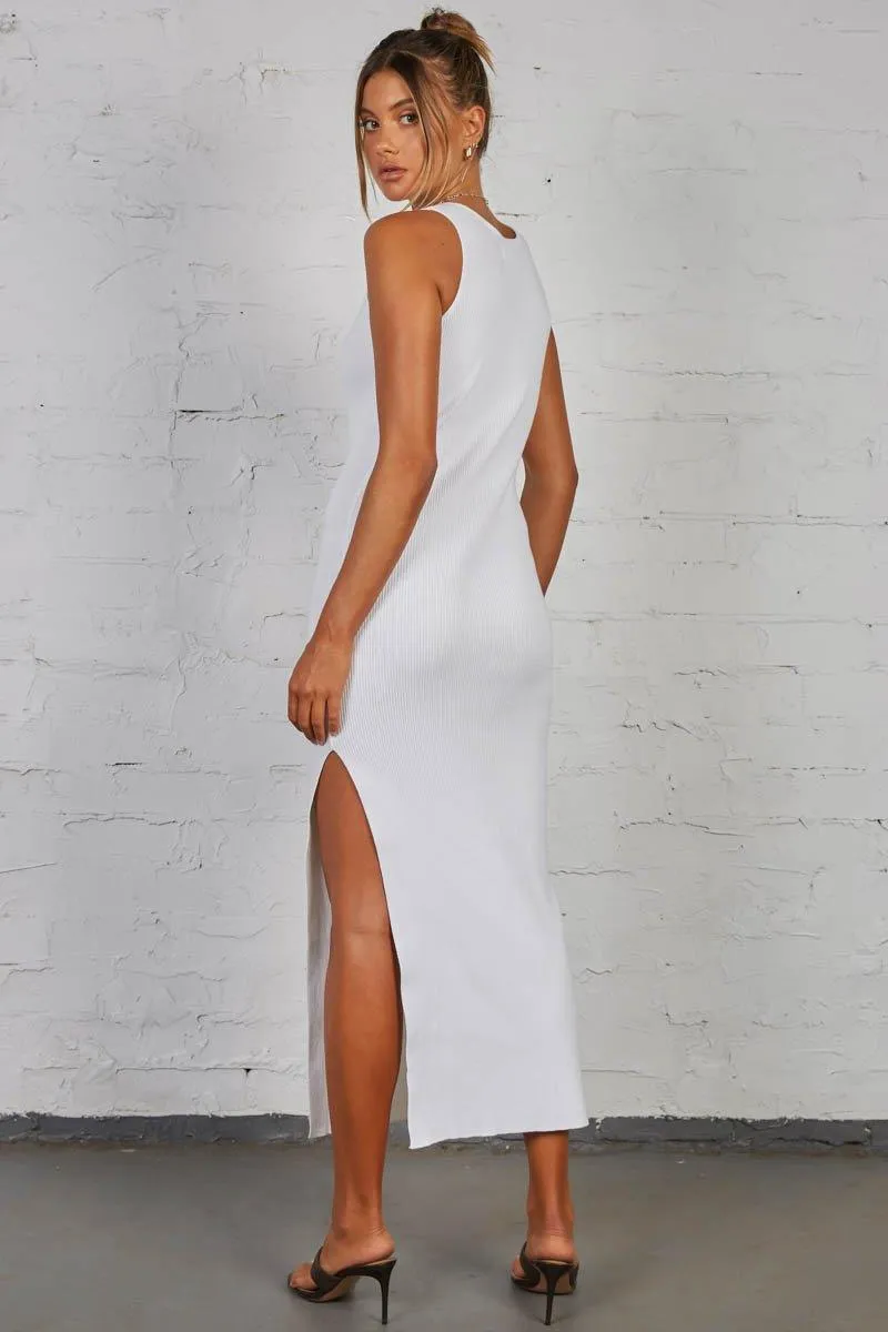 Mish Ribbed Maxi Dress - White