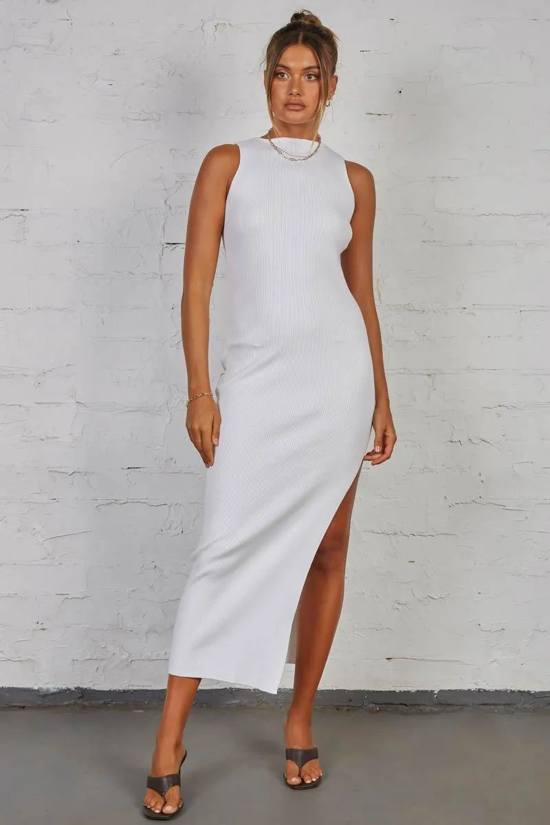 Mish Ribbed Maxi Dress - White