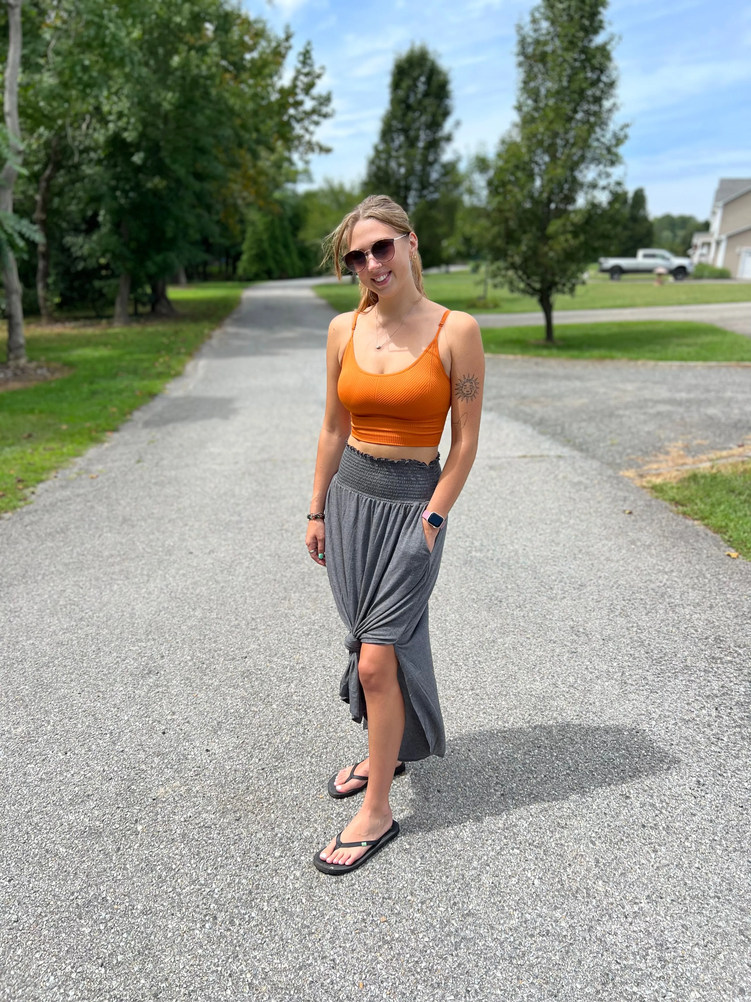 Mocked waist Maxi skirt with side pocket