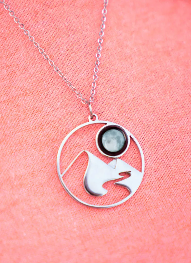 Moonglow Mountains and River Stainless Steel Necklace Custom Turnmeyer Galleries Design with 16-19" Chain