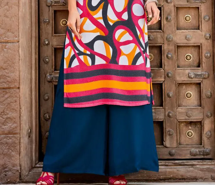 Multi-Colored Mandarin Neck Cotton Kurti